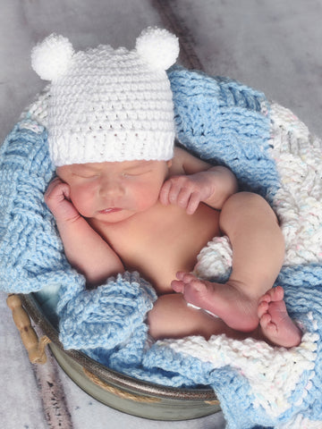 White mini pom pom hat - newborn, baby, toddler, child, adult sizes by Two Seaside Babes